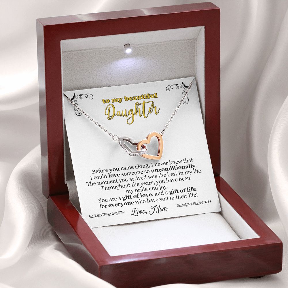 To My Daughter - Unconditional Love - Interlocking Hearts Necklace