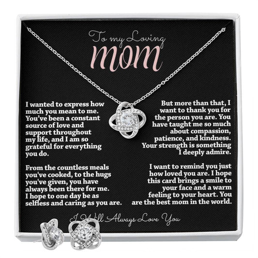TO MY MOM LOVING LOVE KNOT EARRING & NECKLACE GIFT SET