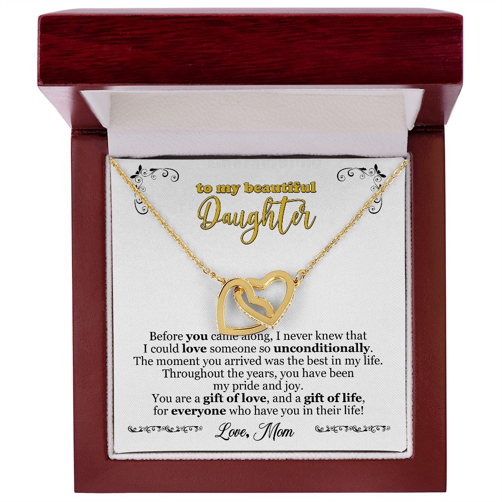 To My Daughter - Unconditional Love - Interlocking Hearts Necklace